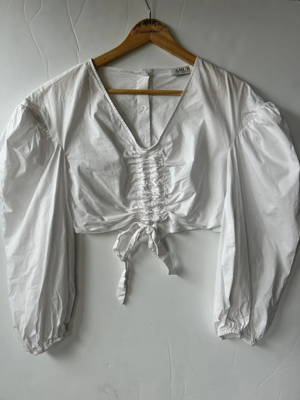 AMUR Womens Balloon Sleeve Crop Blouse, White size XS - Picture 3 of 8